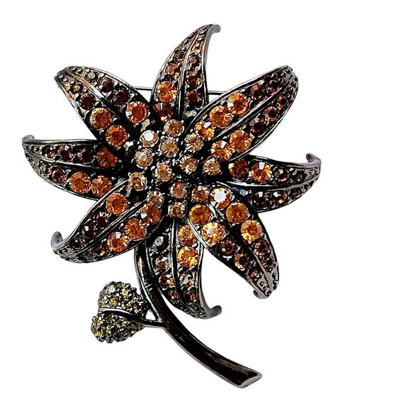 Joan Rivers Rhinestone Blingy Flower Brooch 3-1/2"